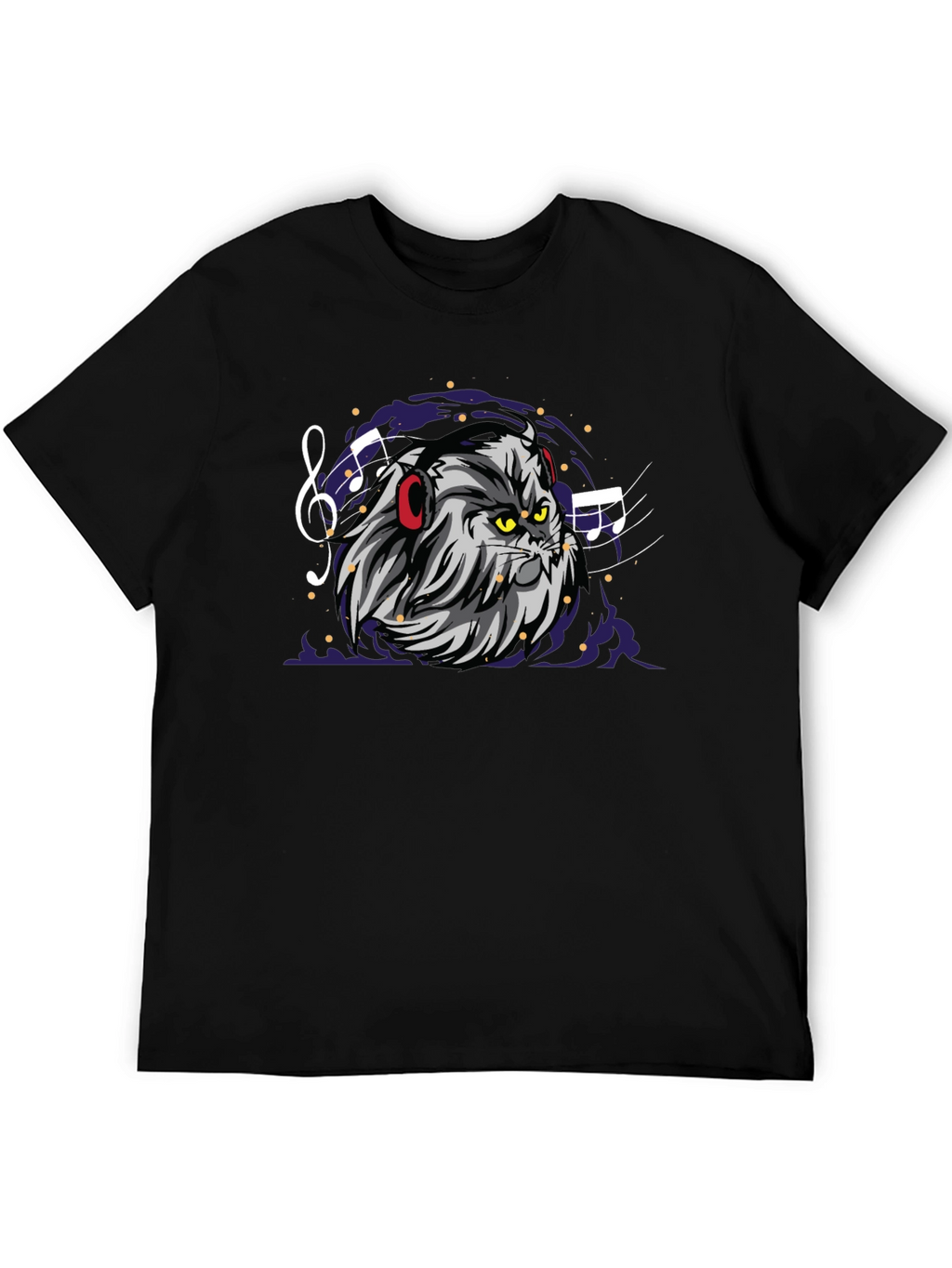 Cat DJ Graphic Tee - Mens Black Cotton T-Shirt