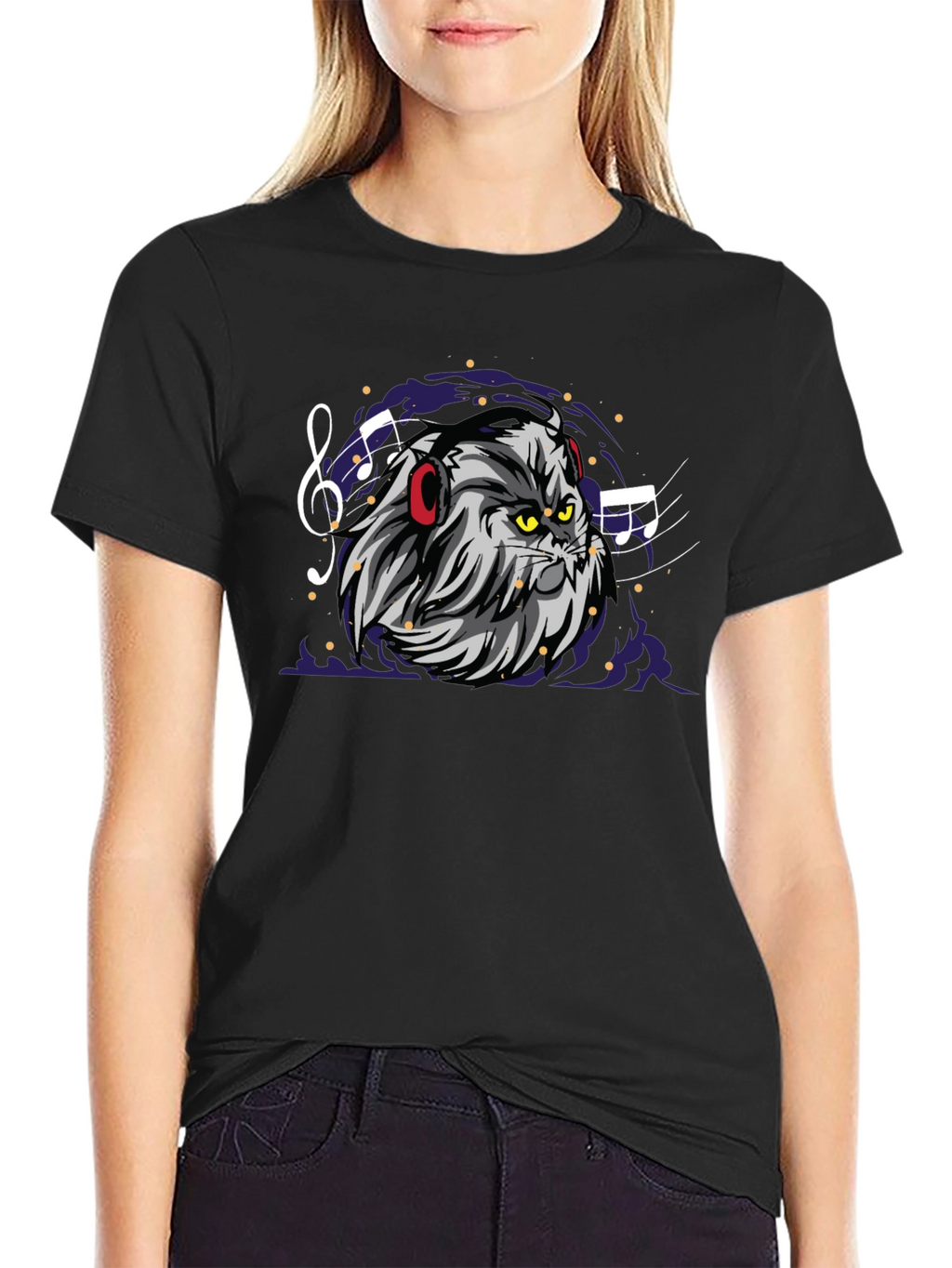 Cat DJ Graphic Tee - Mens Black Cotton T-Shirt