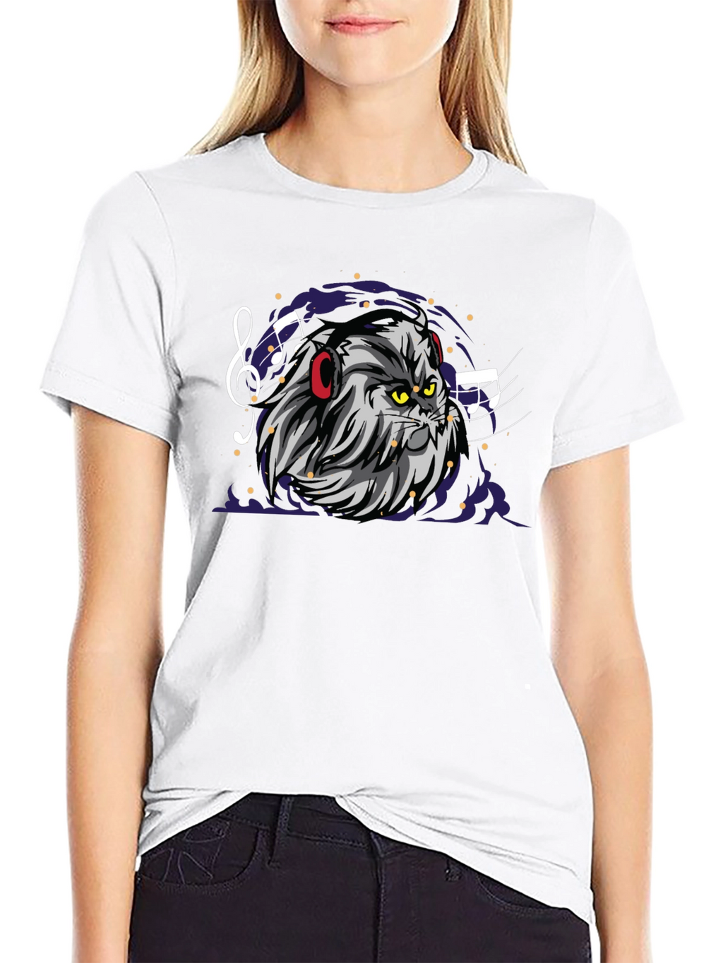 Cat DJ Graphic Tee - Mens Black Cotton T-Shirt
