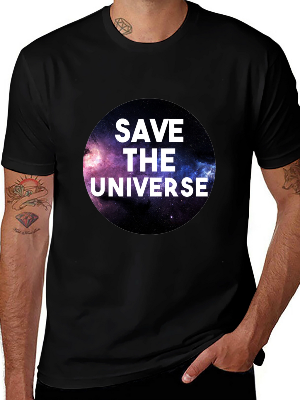 Save the Universe Graphic T-Shirt - Black Crew Neck