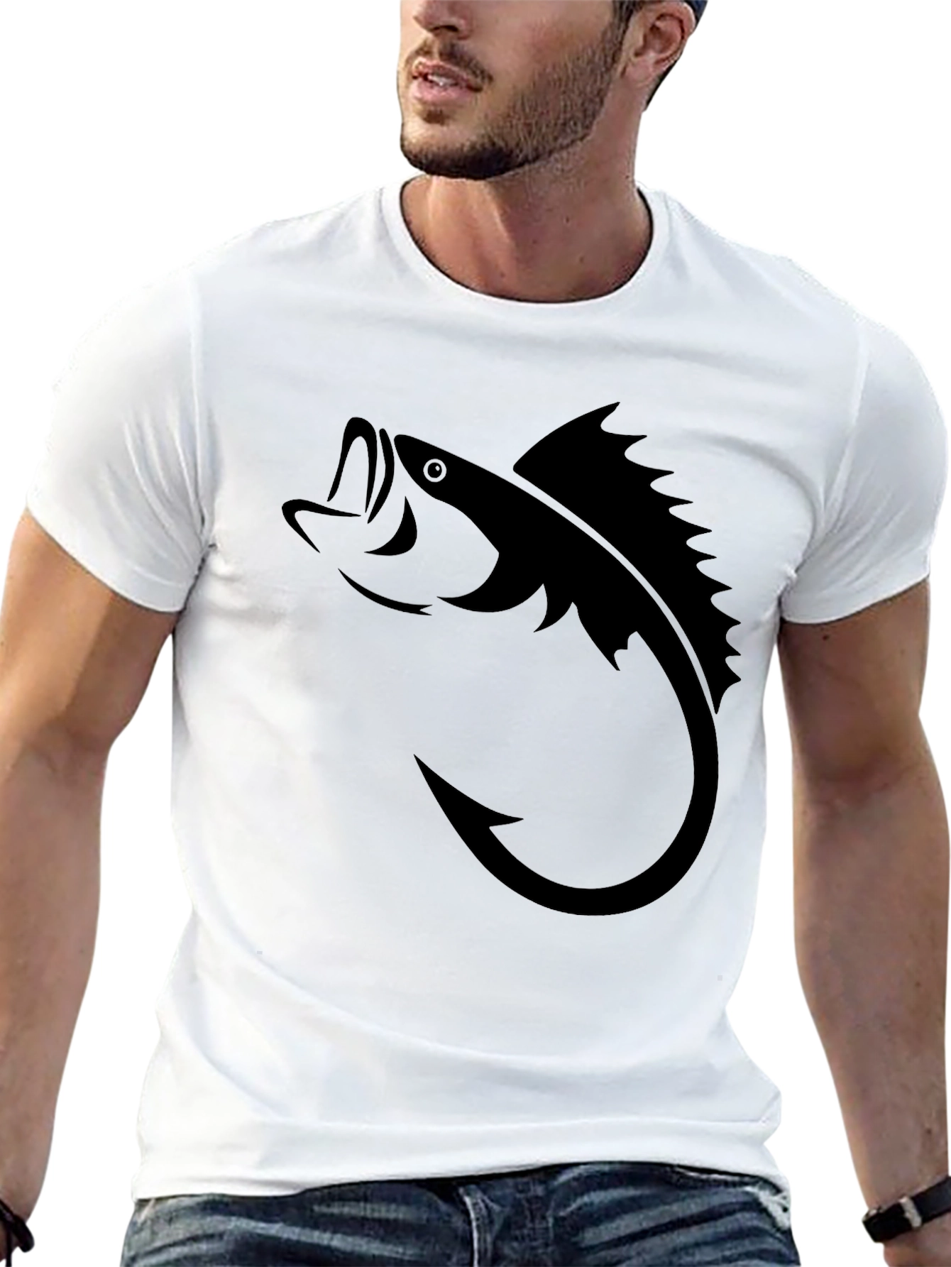 Fishing Hook Bass Graphic T-Shirt - Stylish Angler Tee