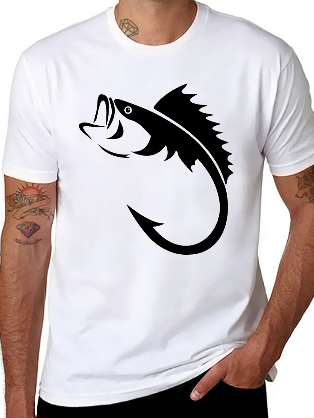 Fishing Hook Bass Graphic T-Shirt - Stylish Angler Tee