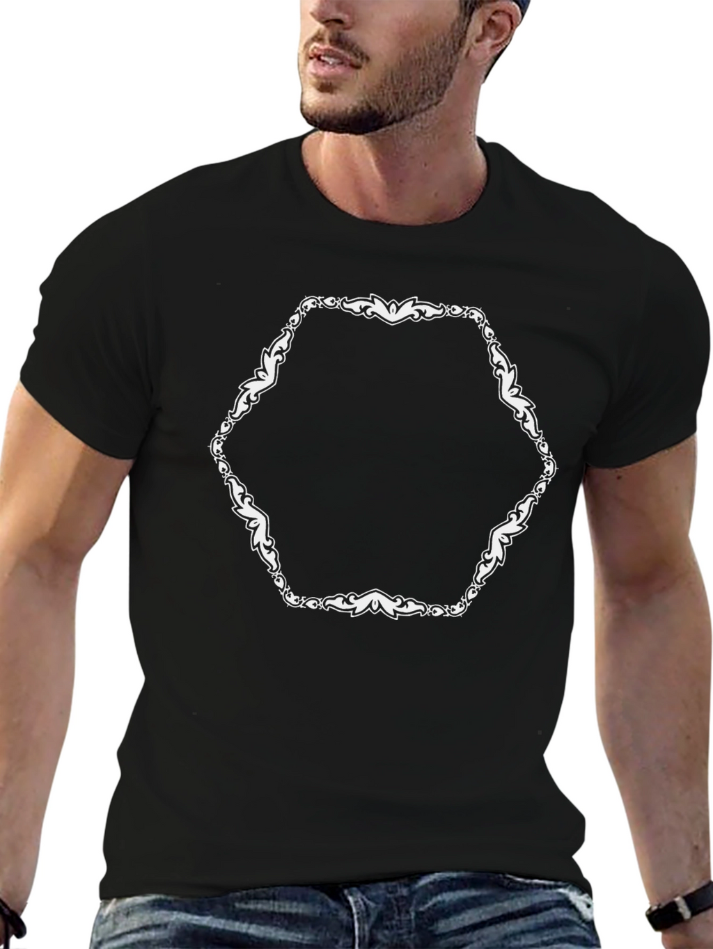 Stylish Black T-Shirt with Ornate Hexagon Design