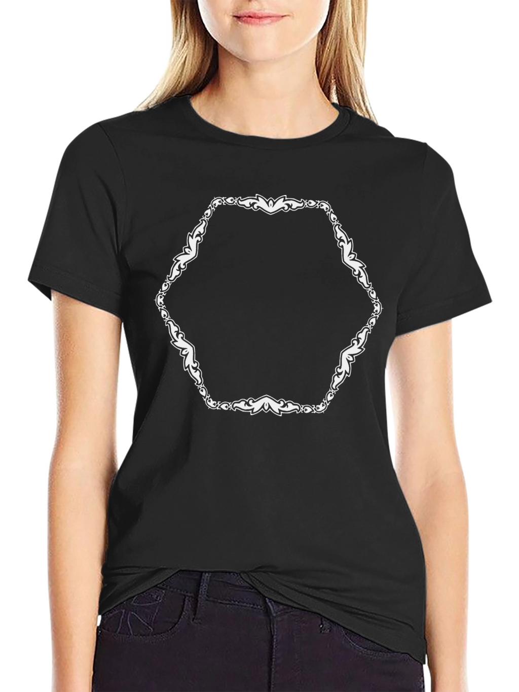 Stylish Black T-Shirt with Ornate Hexagon Design