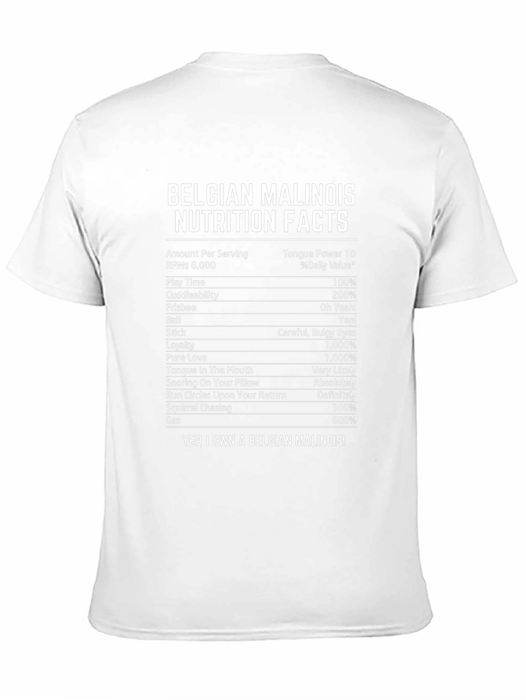 Belgian Malinois Nutrition Facts Novelty Graphic T-Shirt