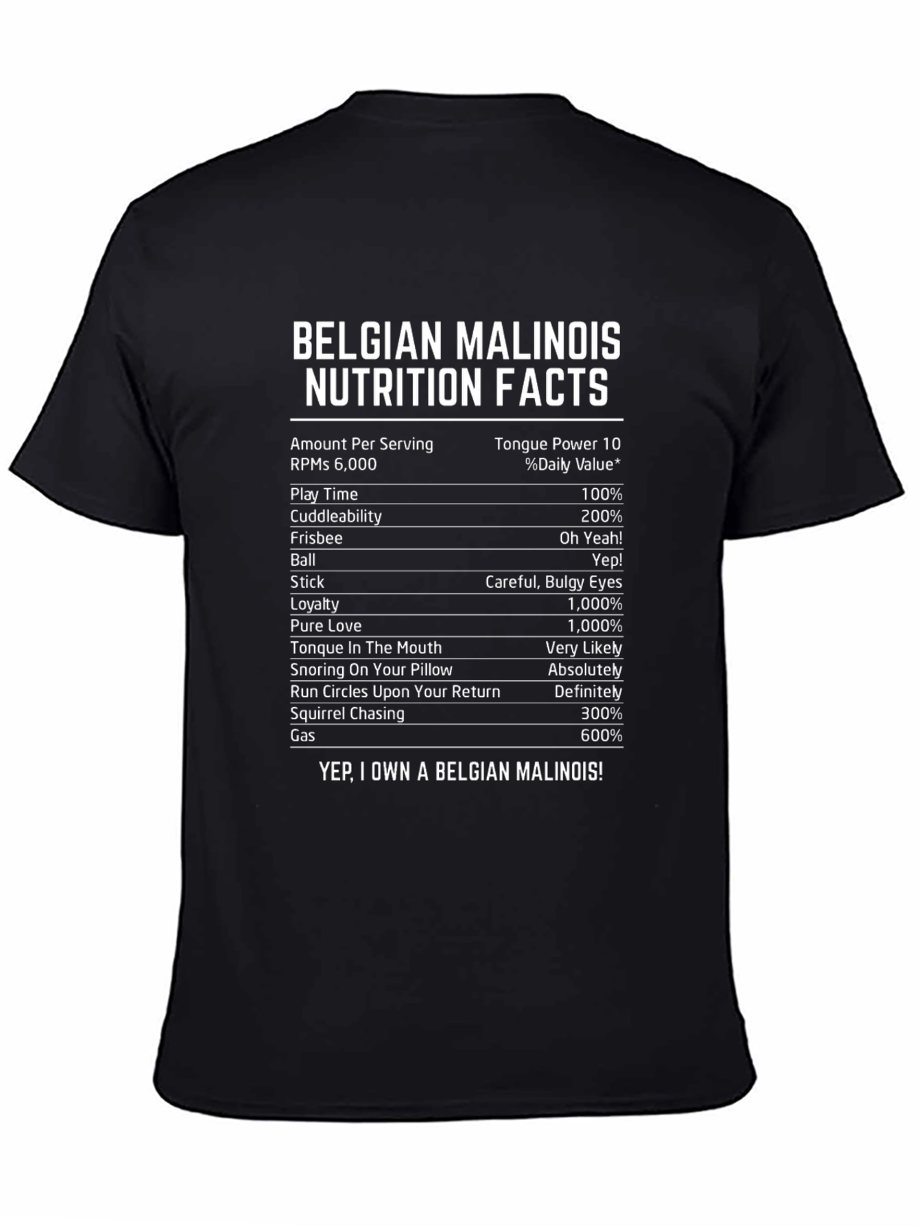 Belgian Malinois Nutrition Facts Novelty Graphic T-Shirt