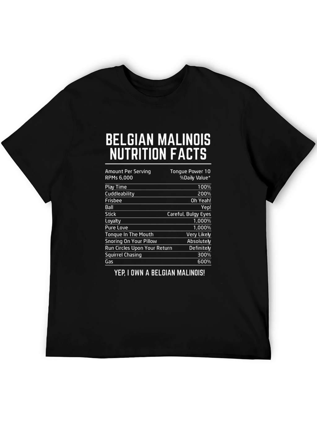 Belgian Malinois Nutrition Facts Novelty Graphic T-Shirt