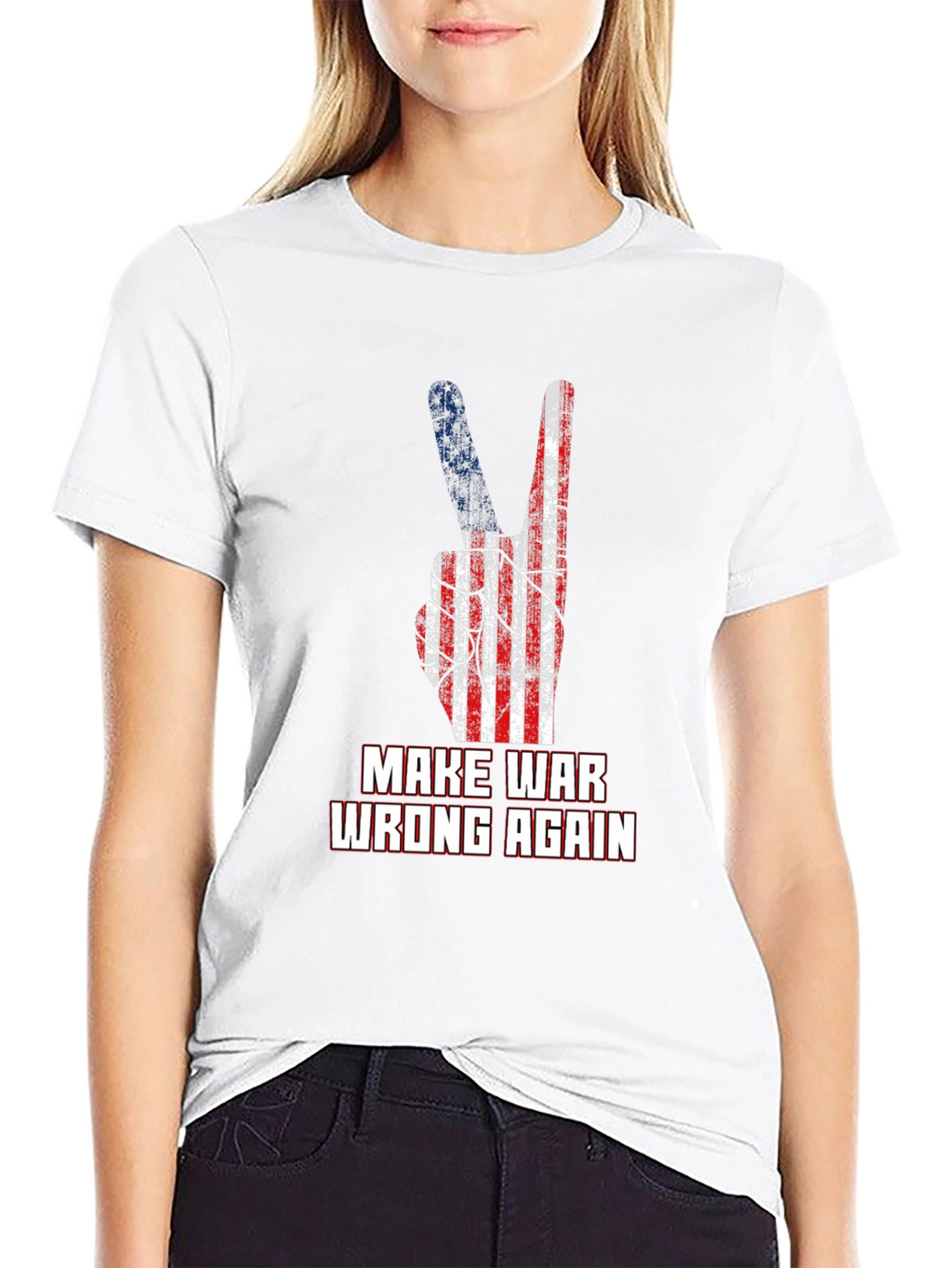 Make War Wrong Again T-Shirt Peace Sign USA Flag