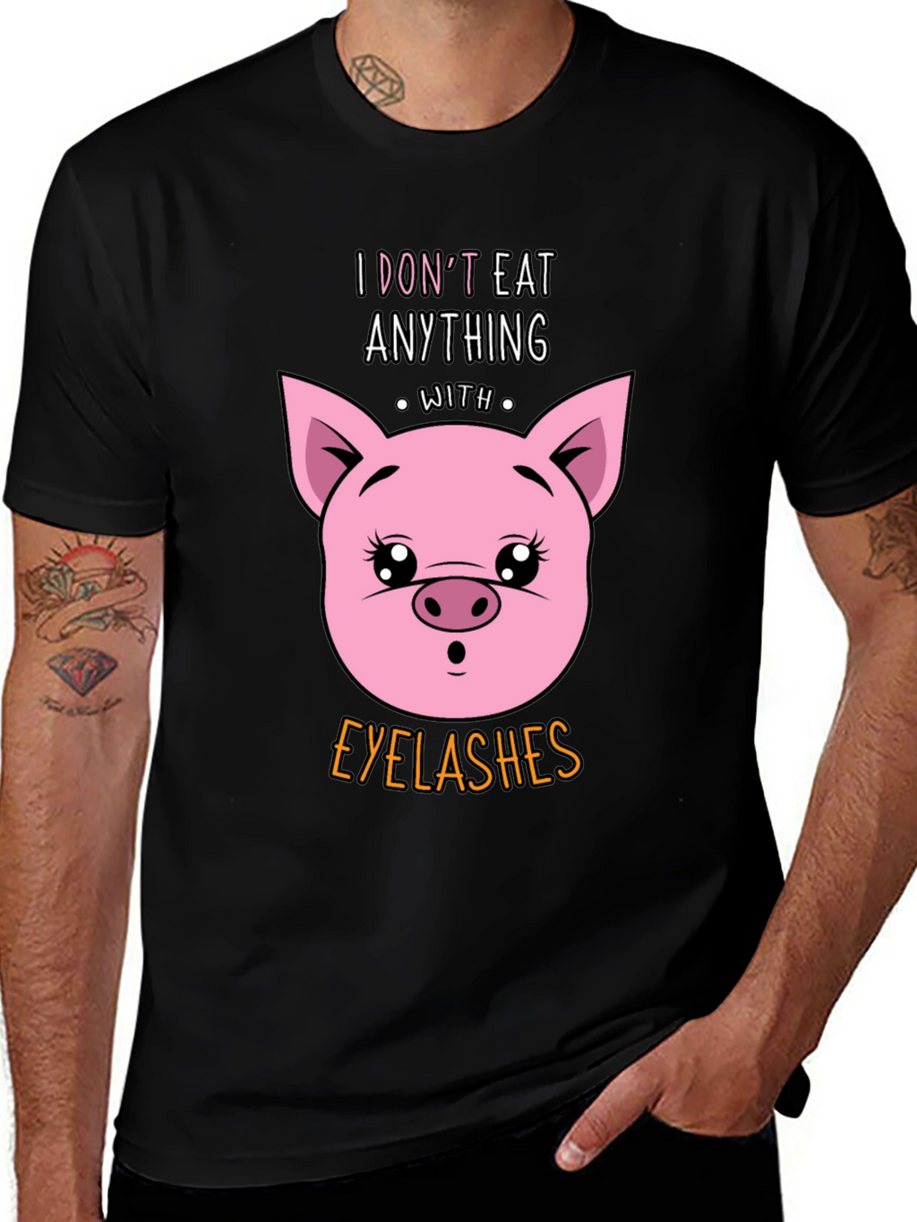 Funny Vegan T-Shirt - Pig Eyelashes Graphic Tee