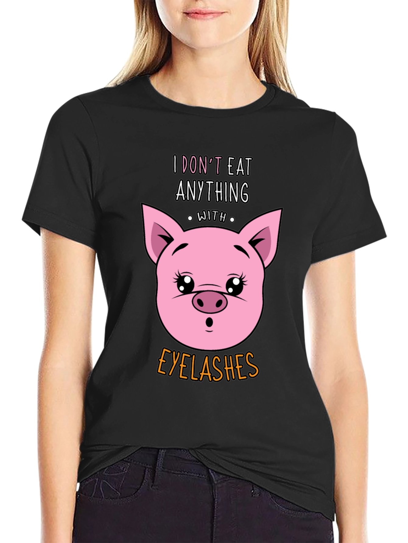 Funny Vegan T-Shirt - Pig Eyelashes Graphic Tee