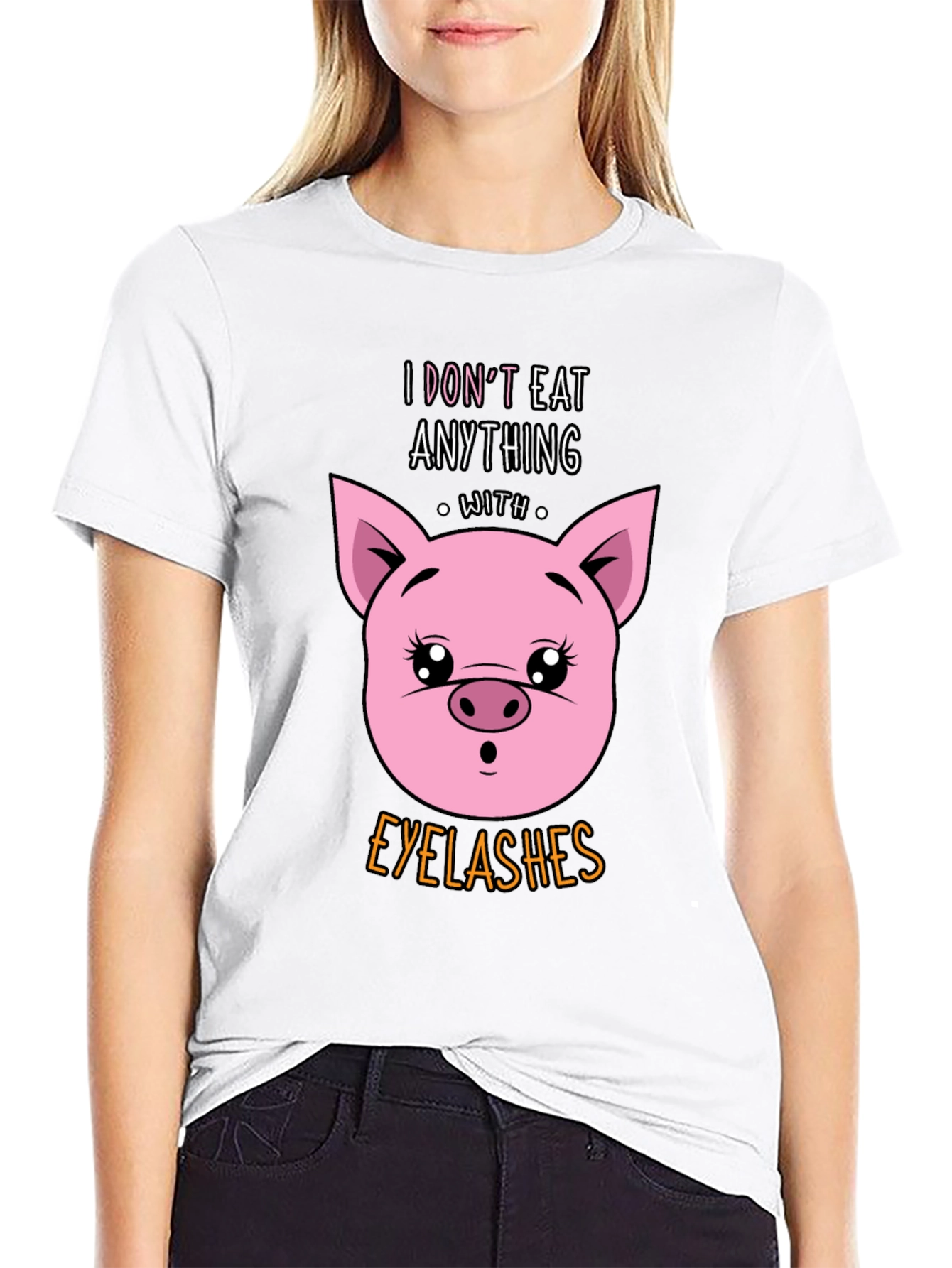 Funny Vegan T-Shirt - Pig Eyelashes Graphic Tee