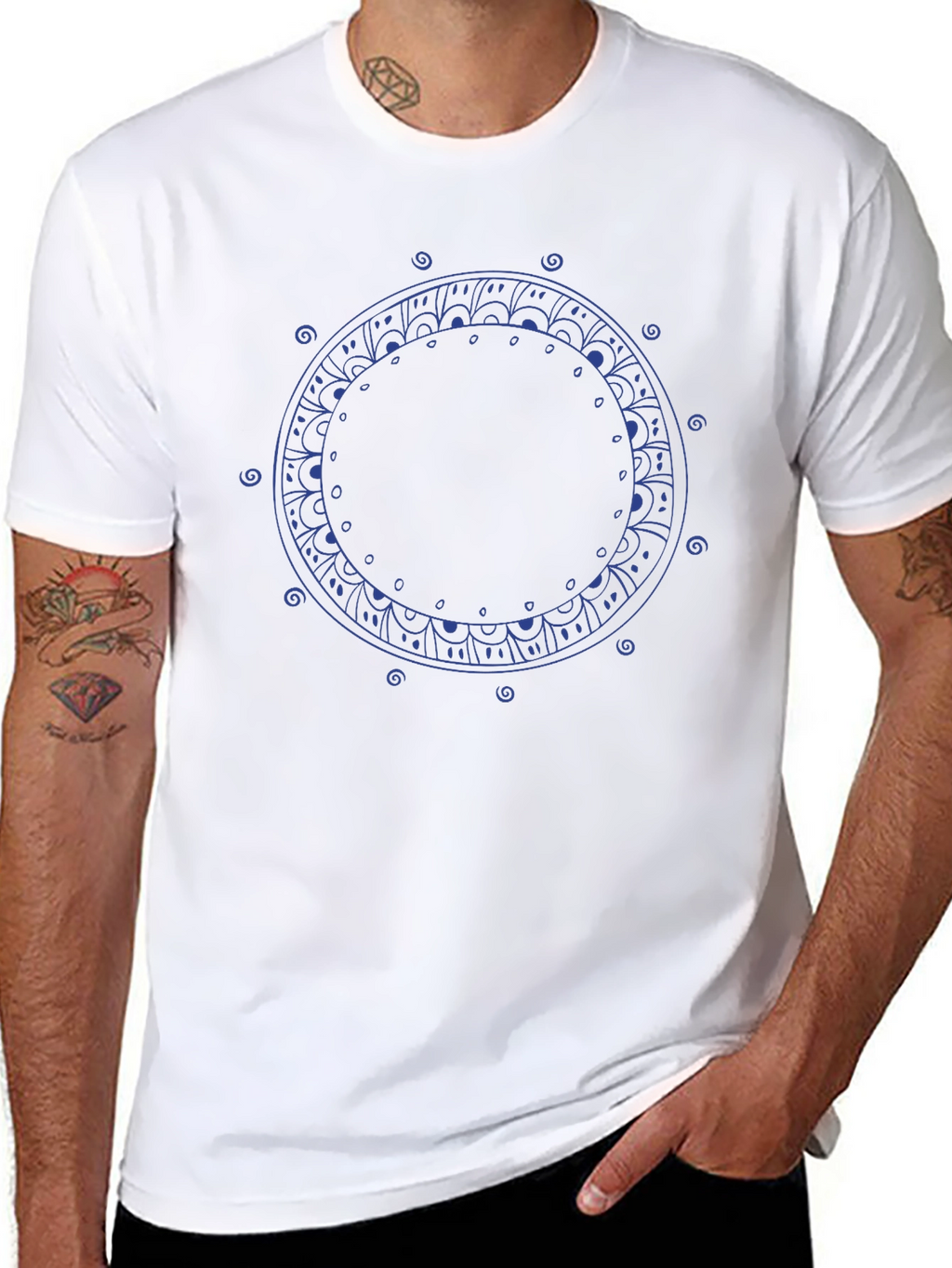 Mandala Circle Graphic Print Black T-Shirt