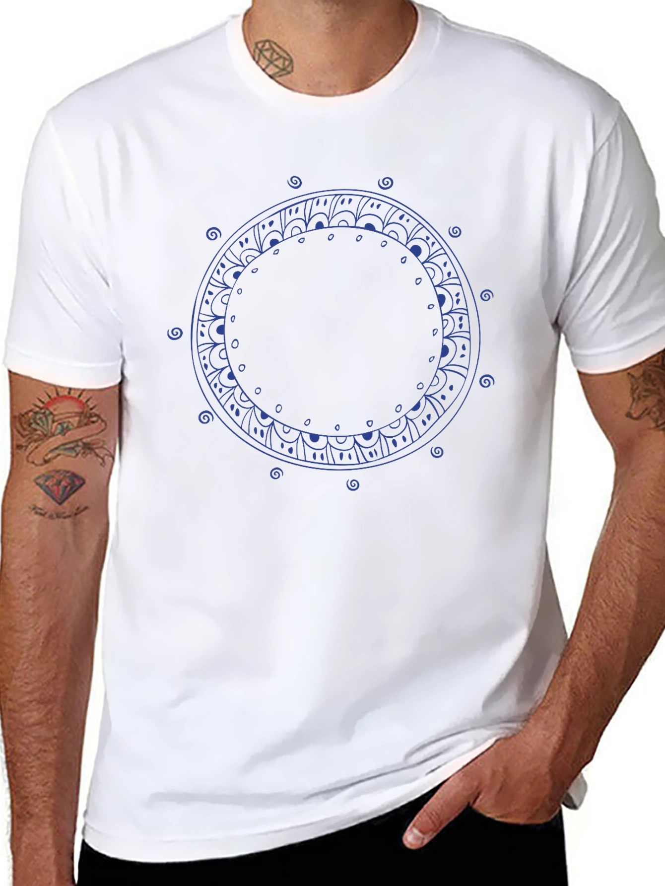 Mandala Circle Graphic Print Black T-Shirt