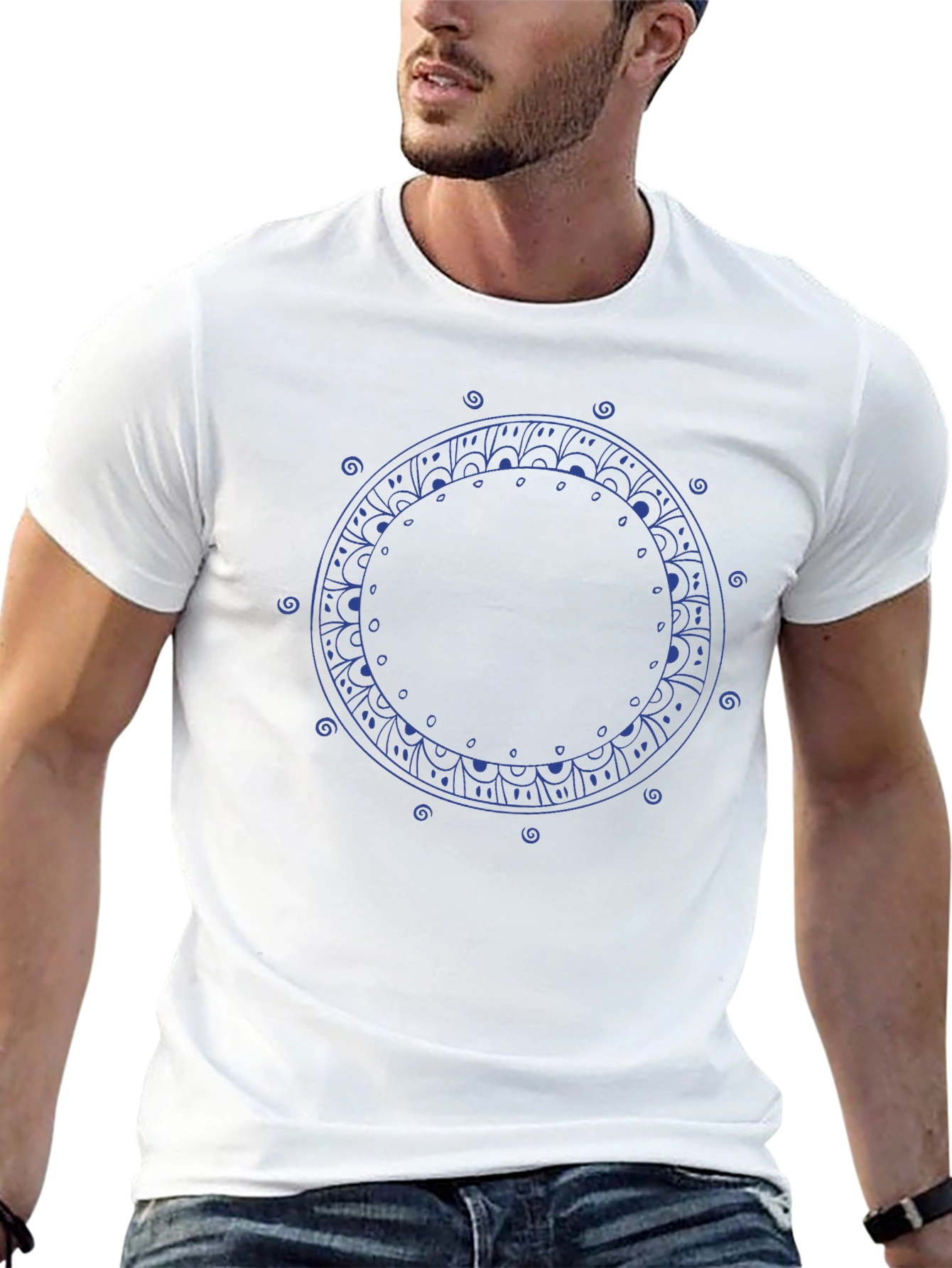 Mandala Circle Graphic Print Black T-Shirt