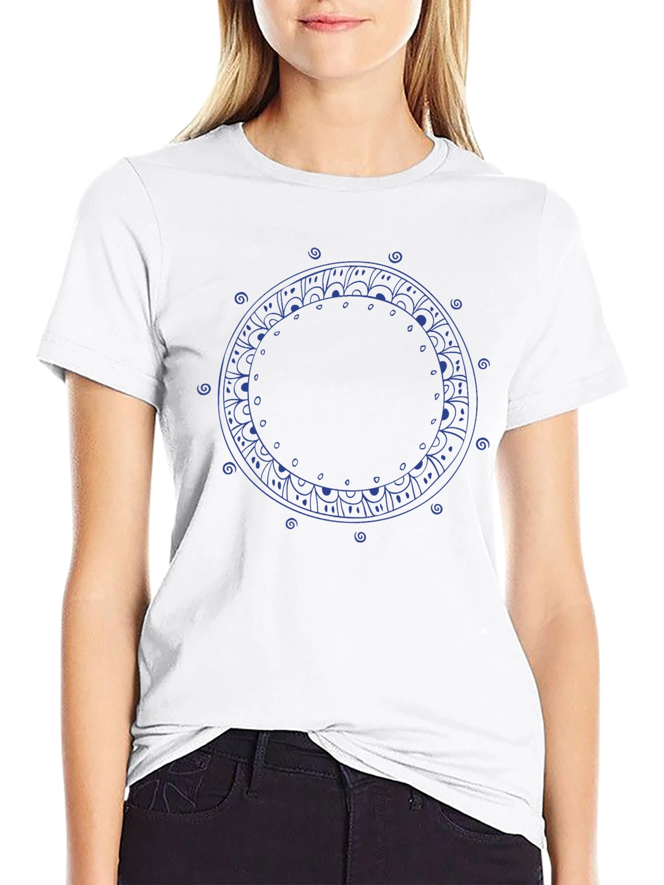 Mandala Circle Graphic Print Black T-Shirt