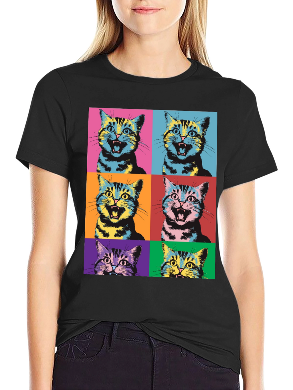 Pop Art Cat Graphic T-Shirt - Unique Style