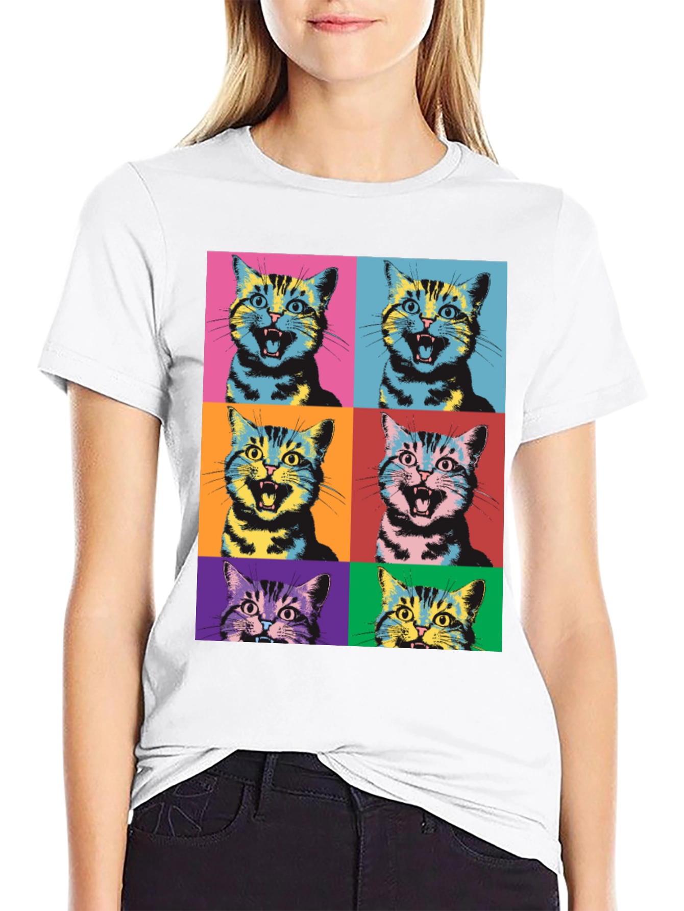 Pop Art Cat Graphic T-Shirt - Unique Style