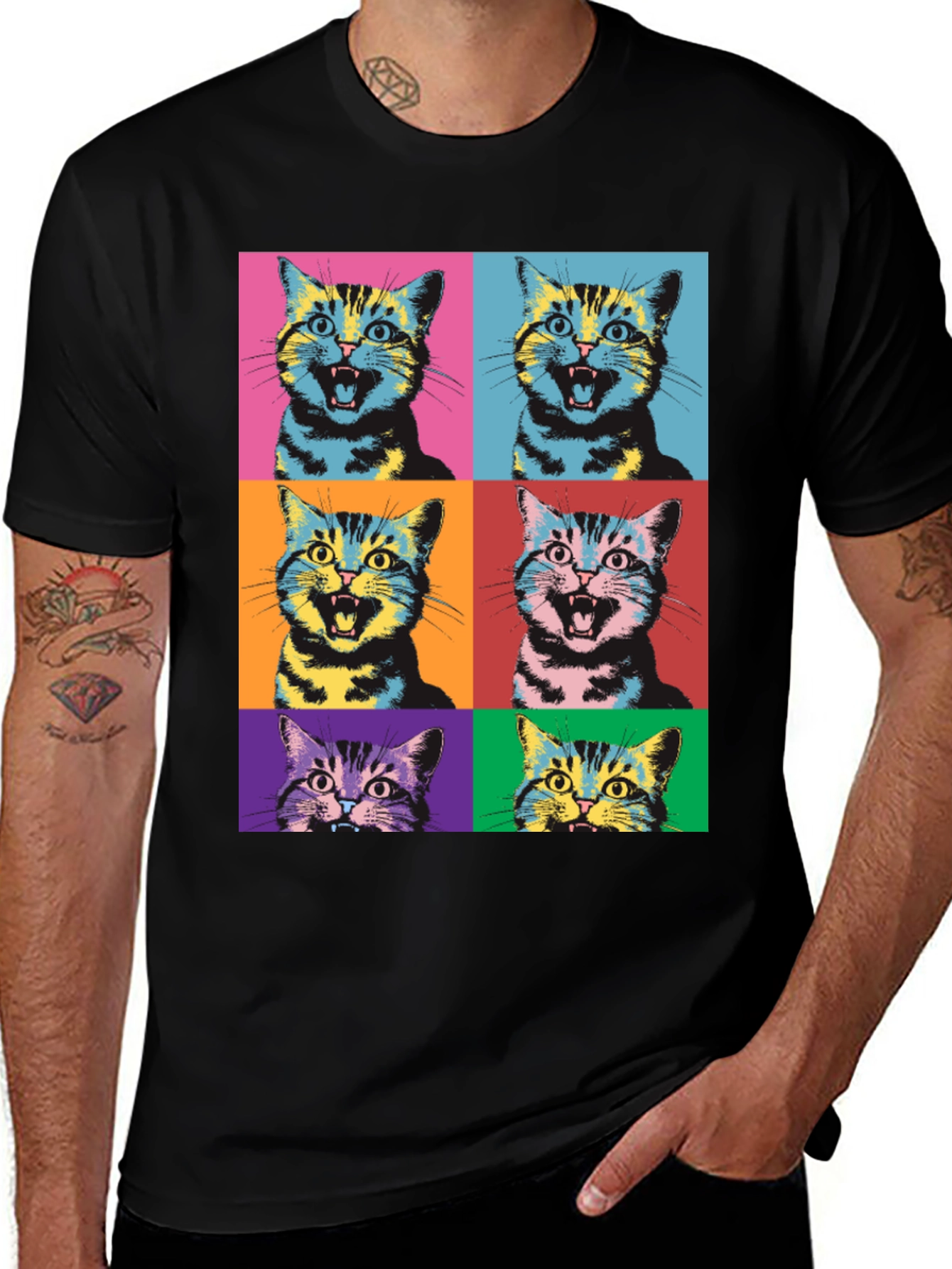 Pop Art Cat Graphic T-Shirt - Unique Style