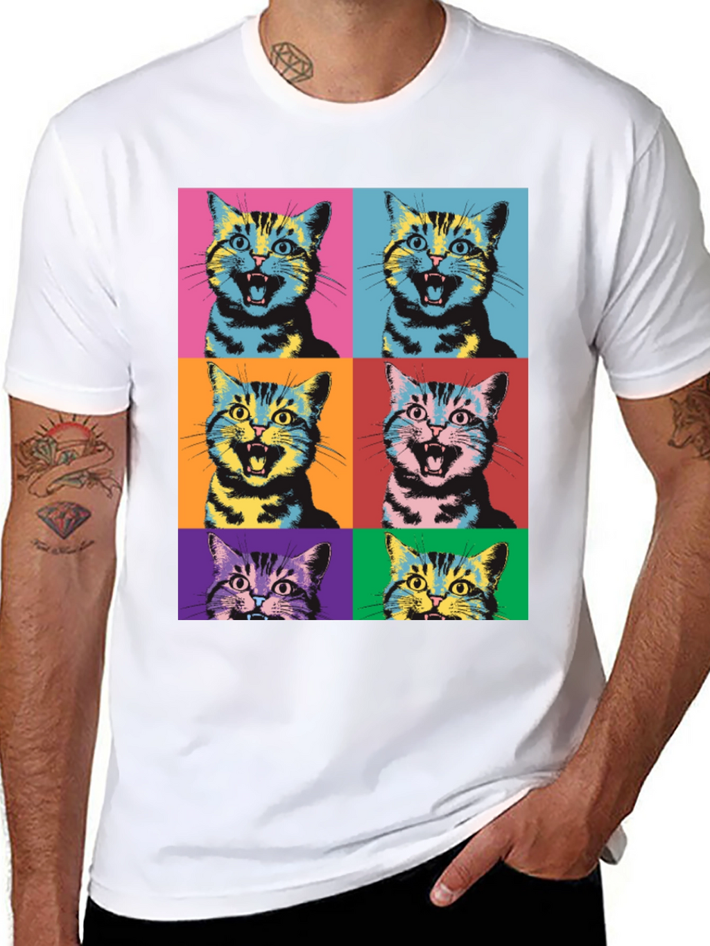 Pop Art Cat Graphic T-Shirt - Unique Style