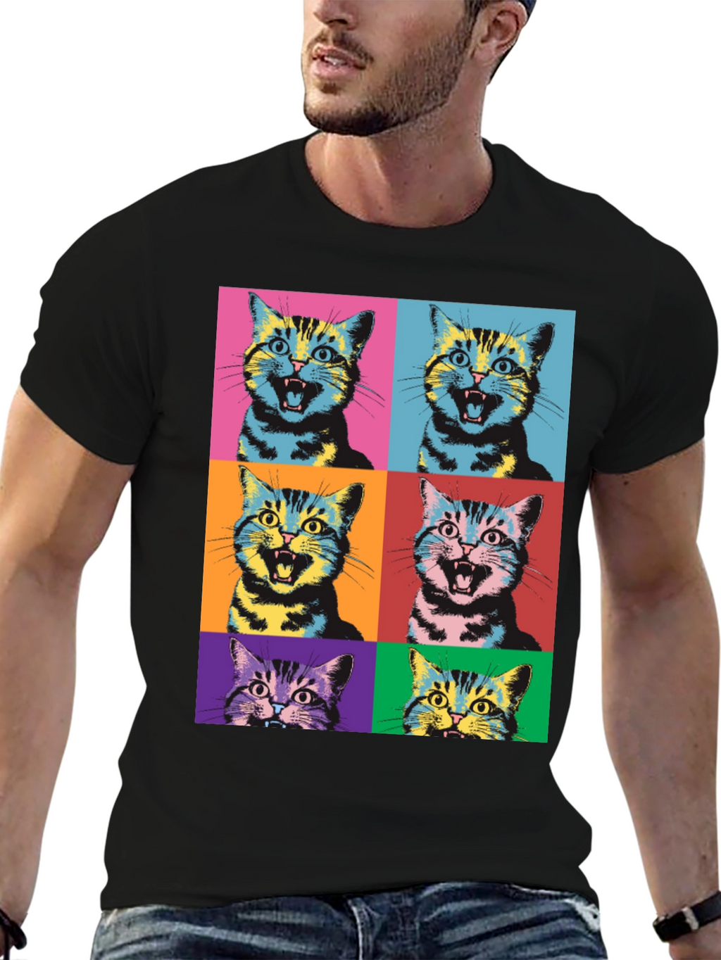 Pop Art Cat Graphic T-Shirt - Unique Style