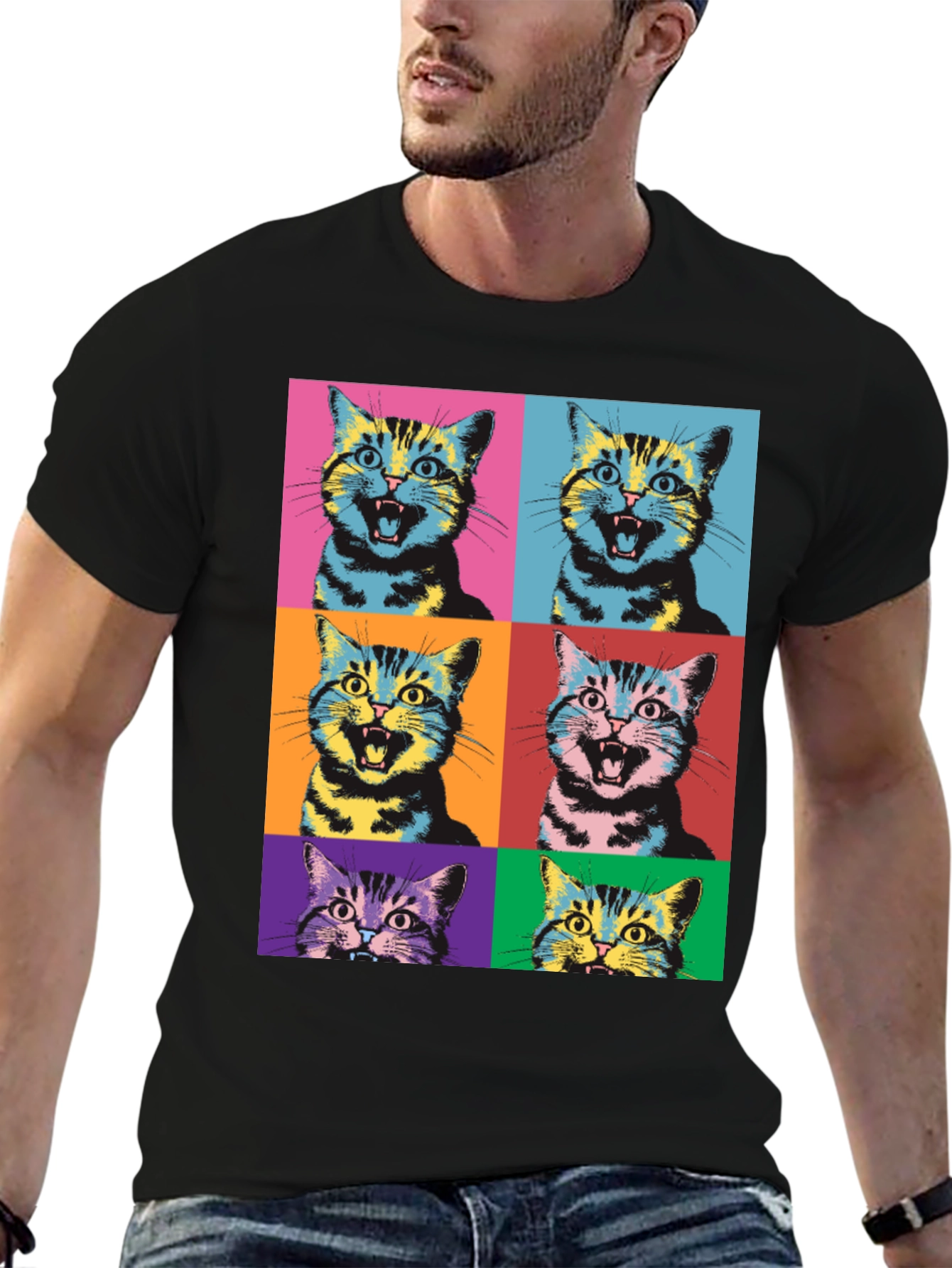 Pop Art Cat Graphic T-Shirt - Unique Style