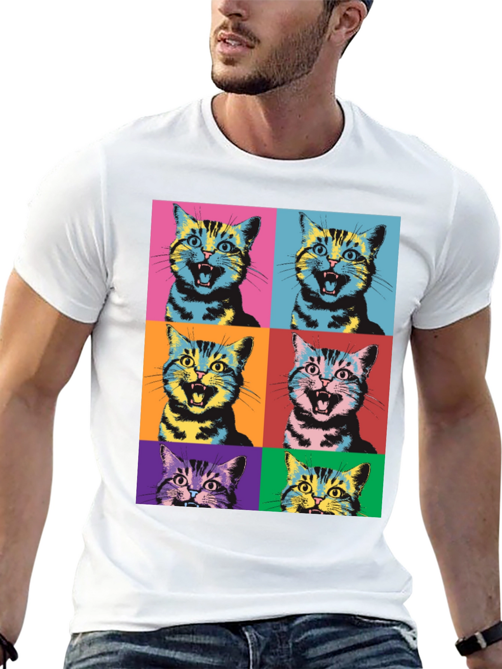 Pop Art Cat Graphic T-Shirt - Unique Style
