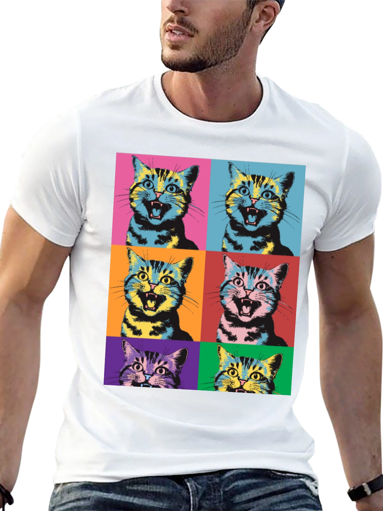 Pop Art Cat Graphic T-Shirt - Unique Style