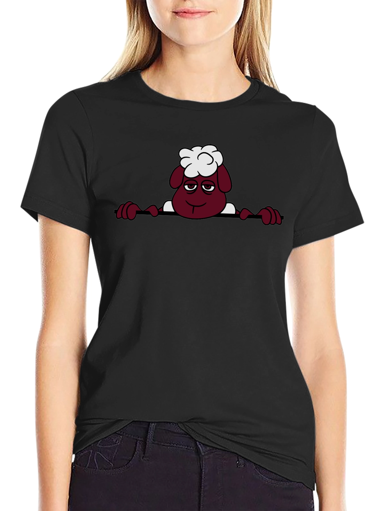 Cartoon Sheep Graphic Tee - Quirky Black T-Shirt