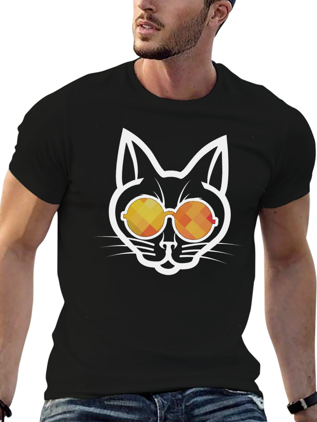 Cool Cat Sunglasses Graphic Tee - Black Cotton Blend