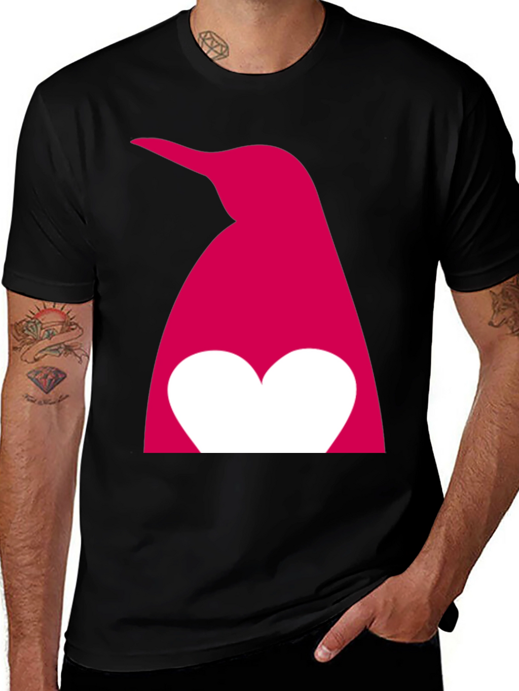 Penguin Heart Graphic T-Shirt - Black