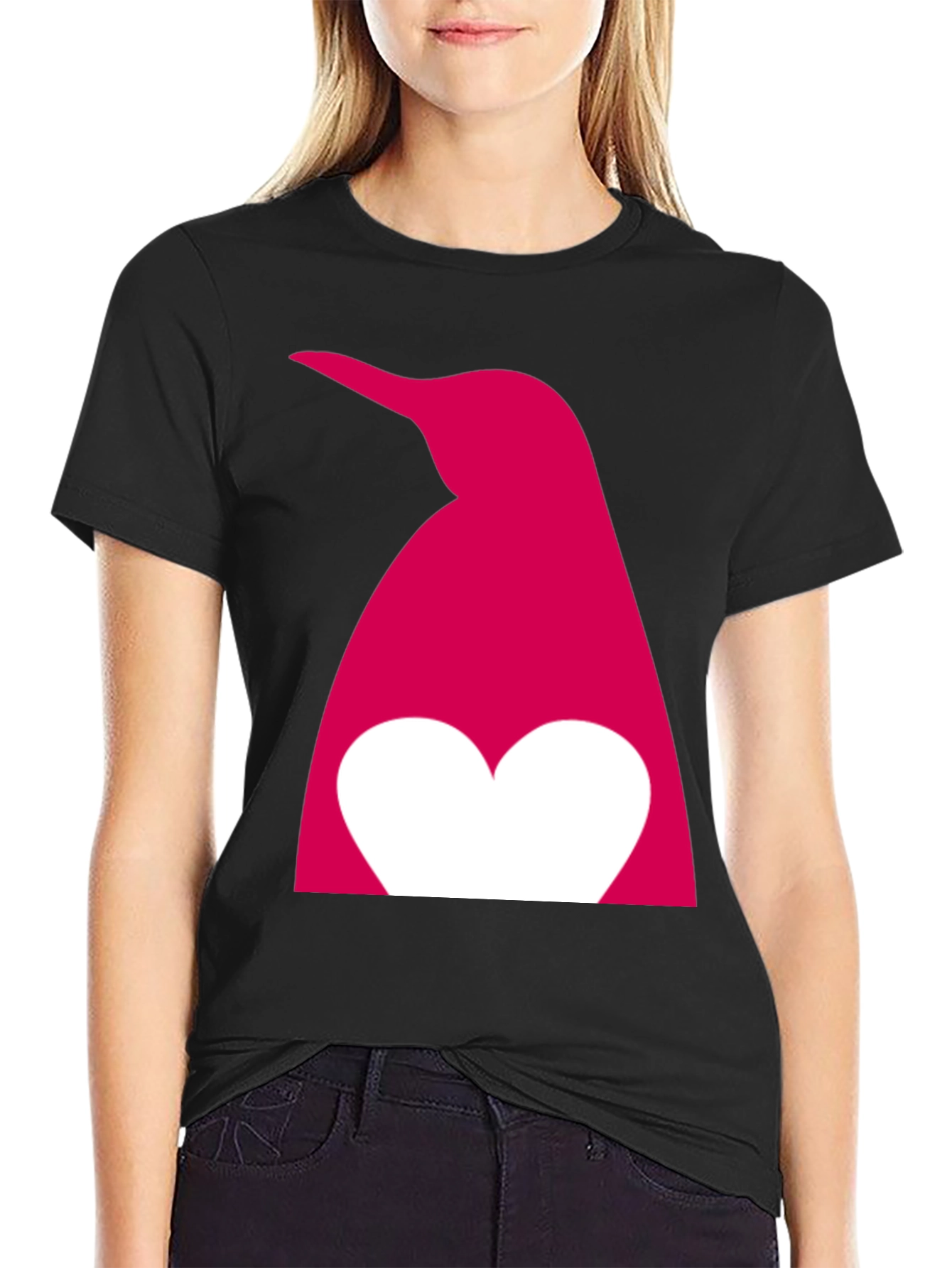 Penguin Heart Graphic T-Shirt - Black