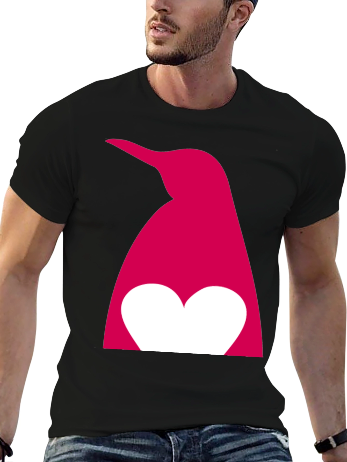 Penguin Heart Graphic T-Shirt - Black