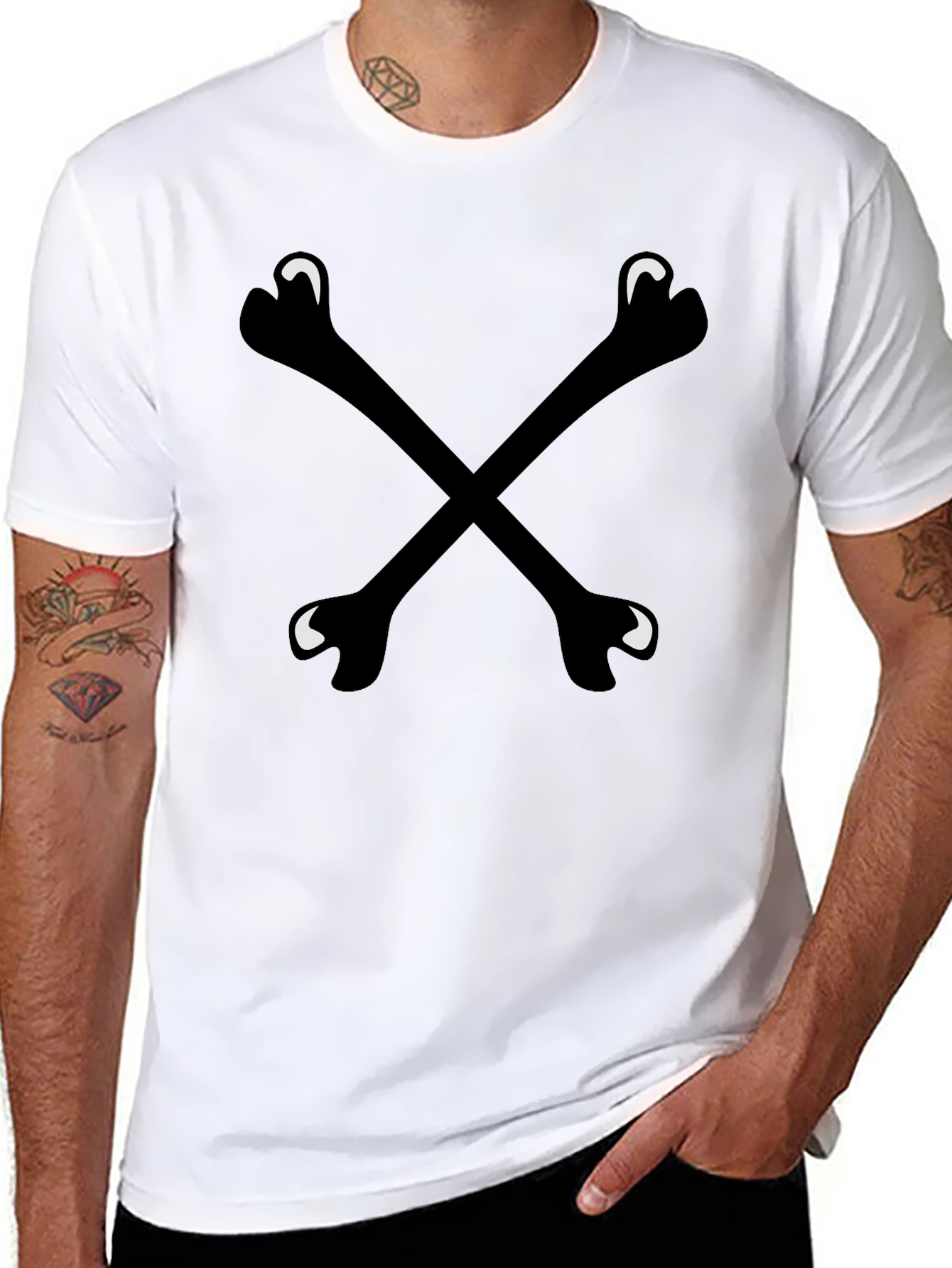 Bone Cross T-Shirt - Black Crew Neck Tee