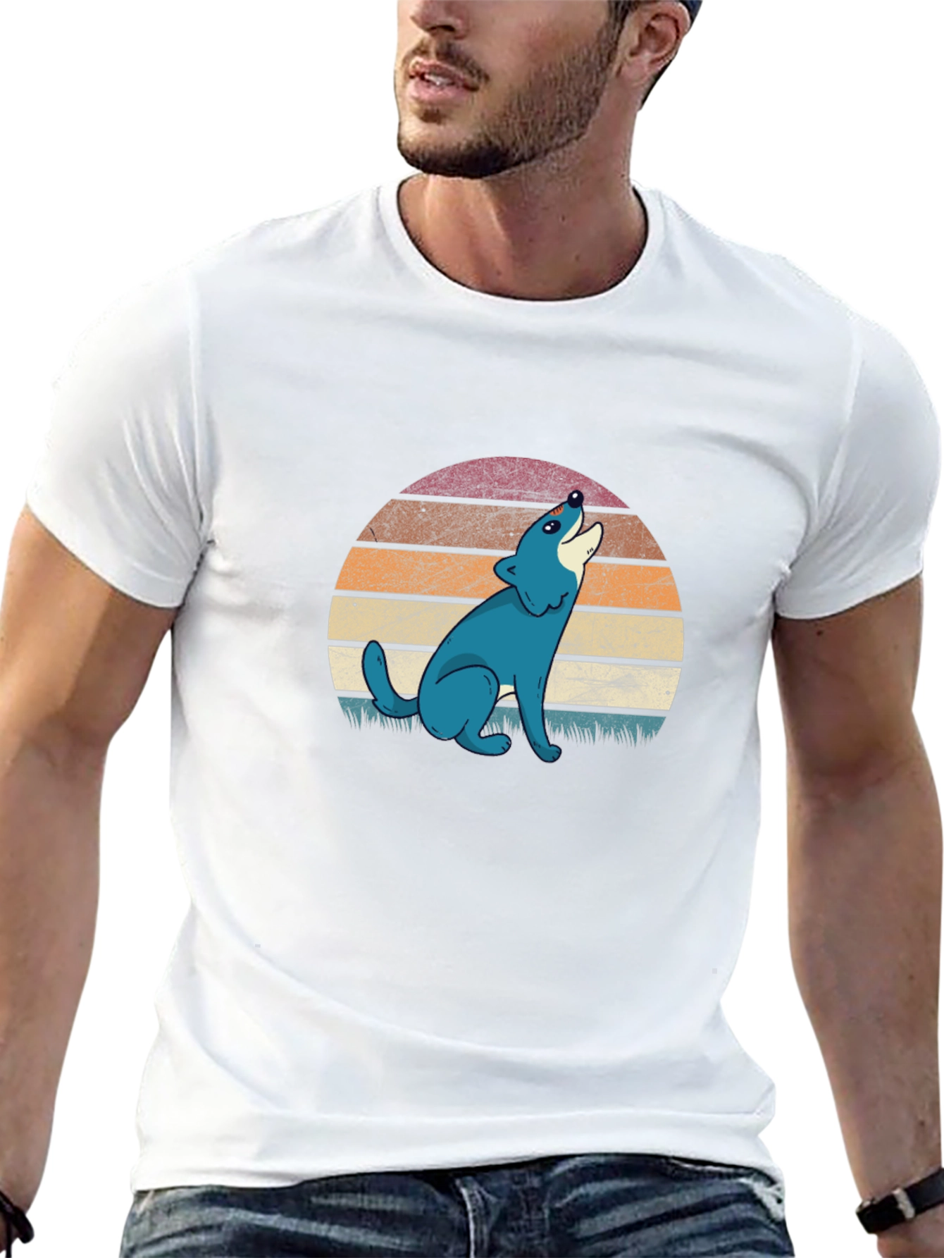 Retro Wolf Graphic T-Shirt - Black Cotton Tee