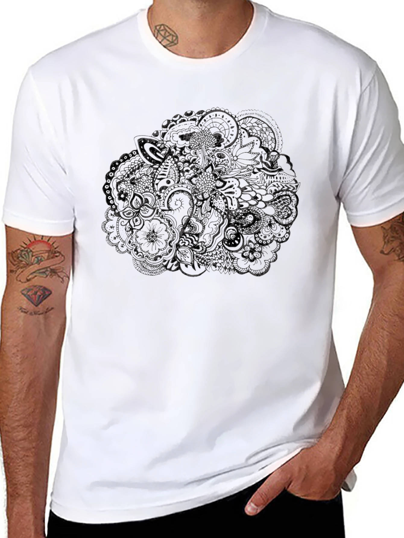 Mens Black Graphic Print Crewneck T-Shirt