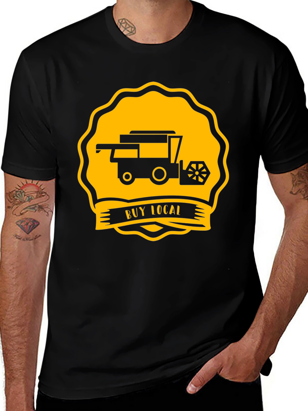 Buy Local Tractor Tee - Black Cotton T-Shirt