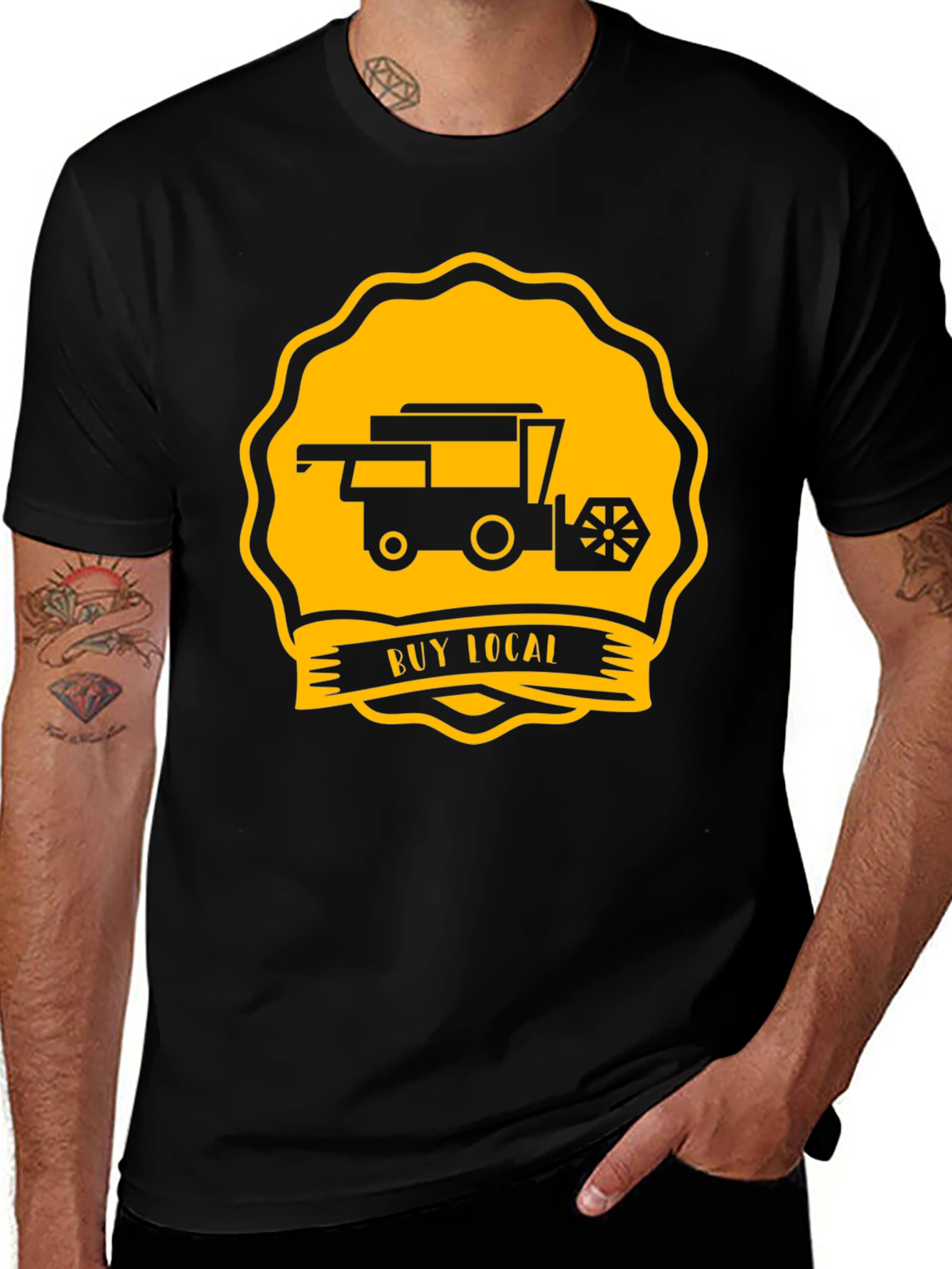 Buy Local Tractor Tee - Black Cotton T-Shirt