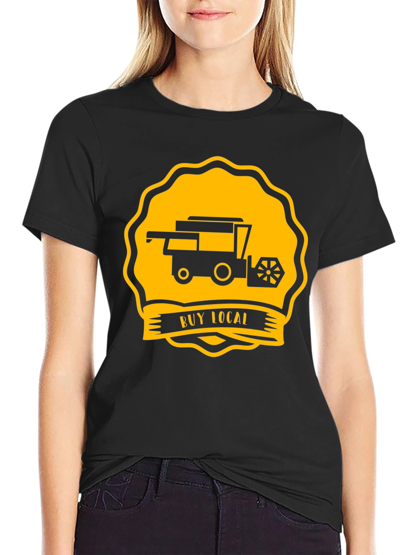 Buy Local Tractor Tee - Black Cotton T-Shirt