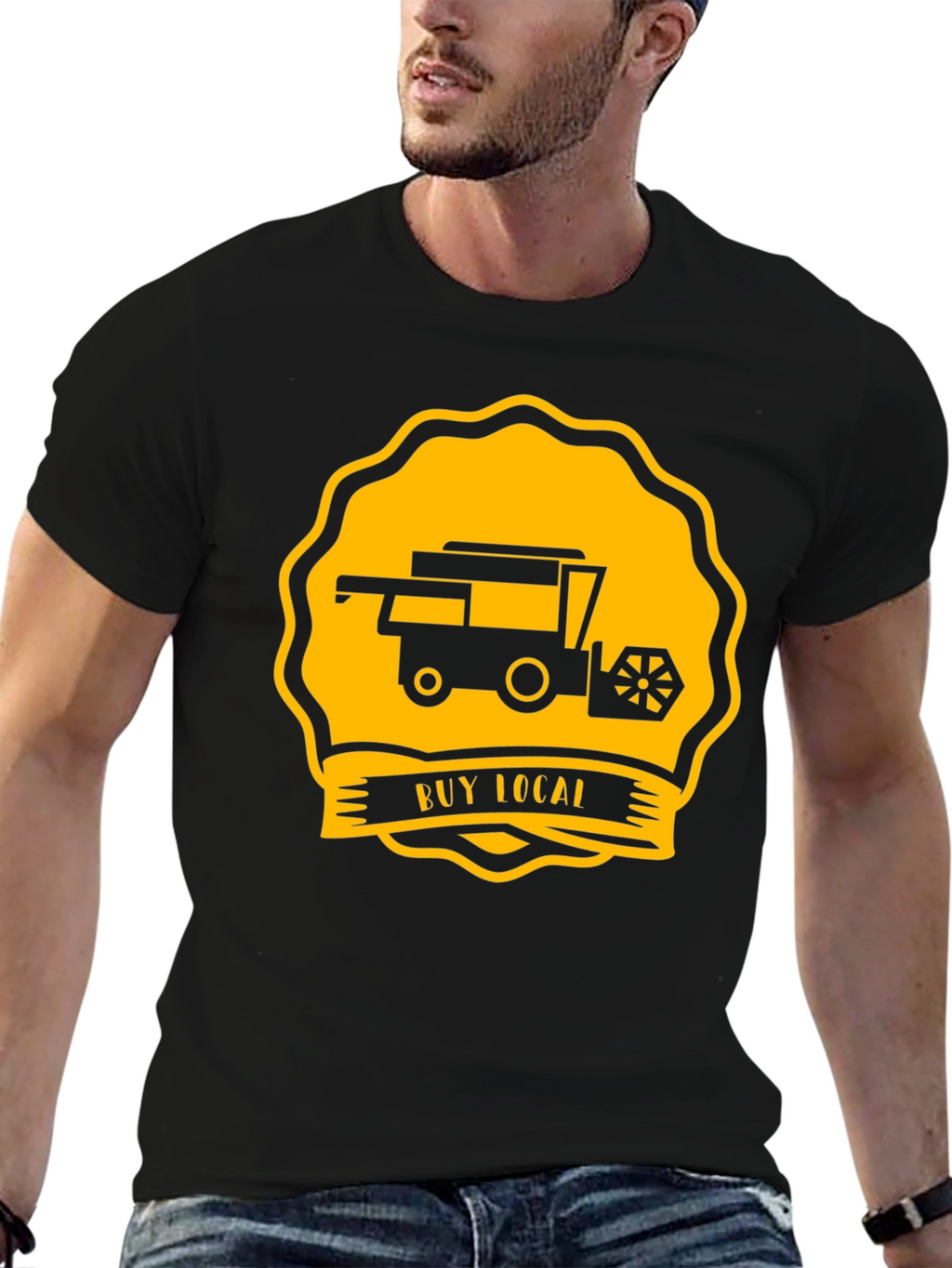 Buy Local Tractor Tee - Black Cotton T-Shirt