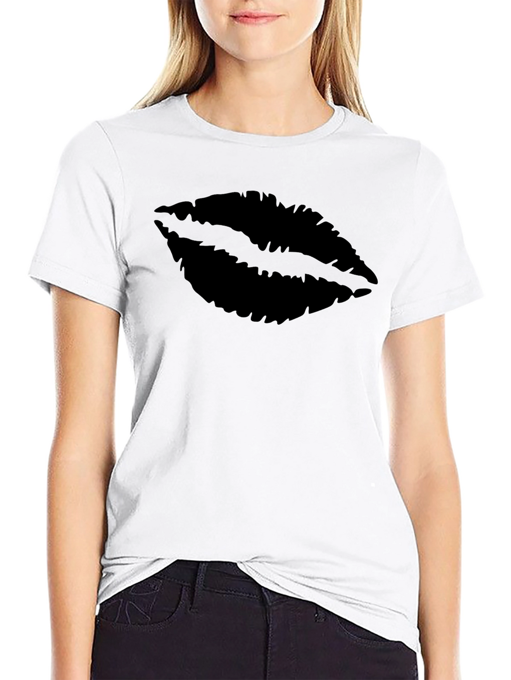 Statement Lips Graphic Black T-Shirt - Casual Tee