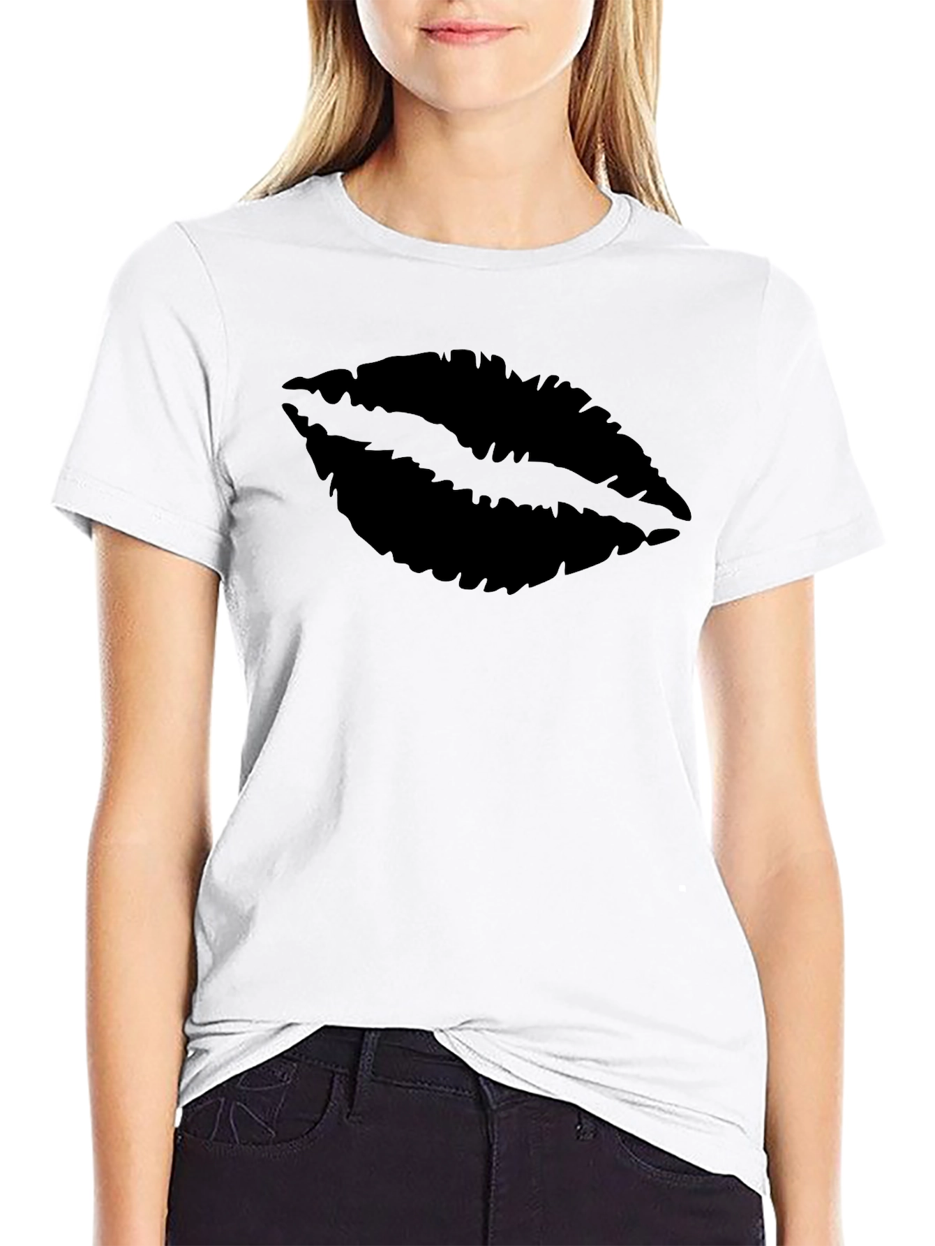 Statement Lips Graphic Black T-Shirt - Casual Tee
