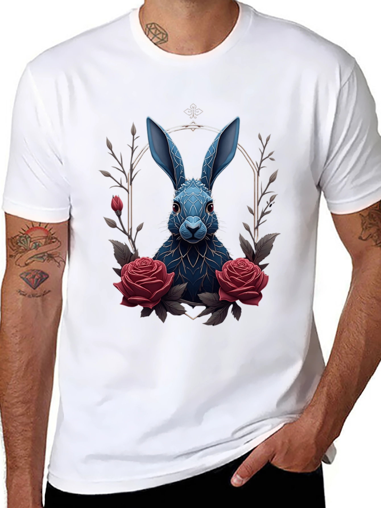 Gothic Rabbit Tee: Floral Frame Design