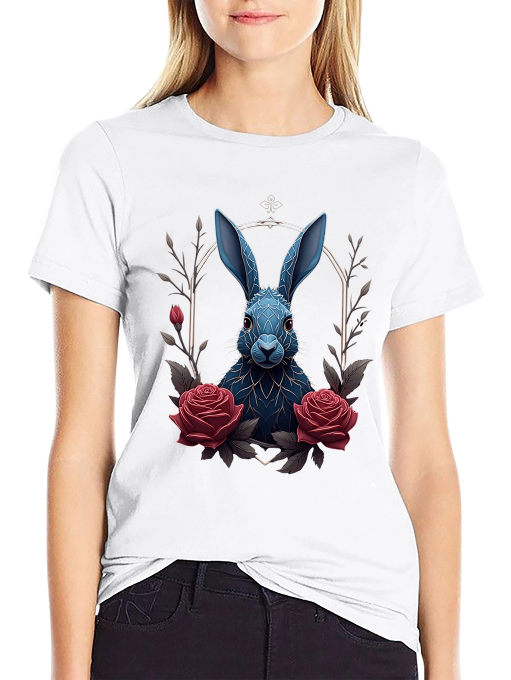 Gothic Rabbit Tee: Floral Frame Design