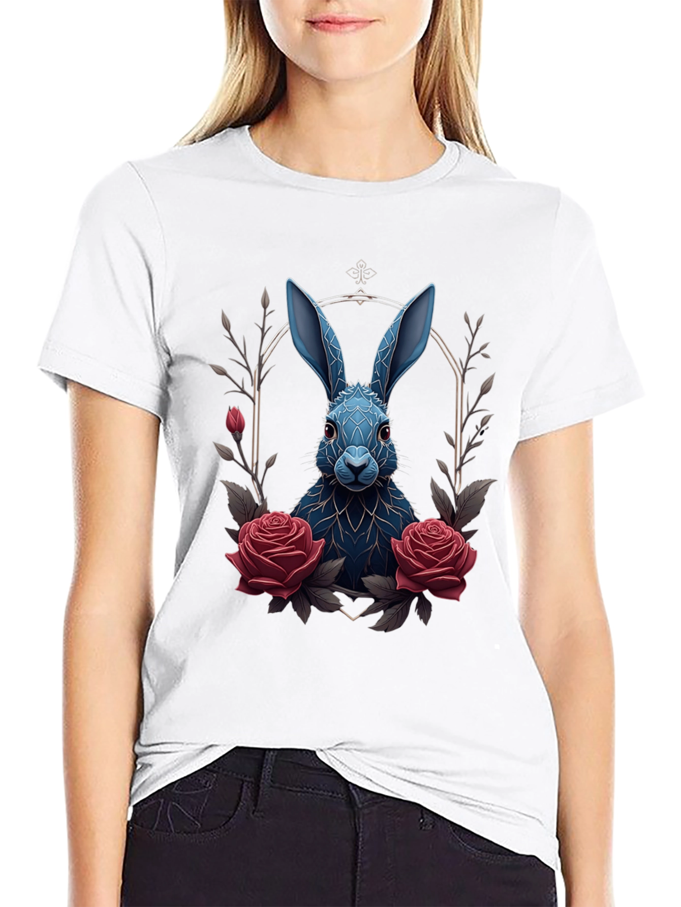 Gothic Rabbit Tee: Floral Frame Design