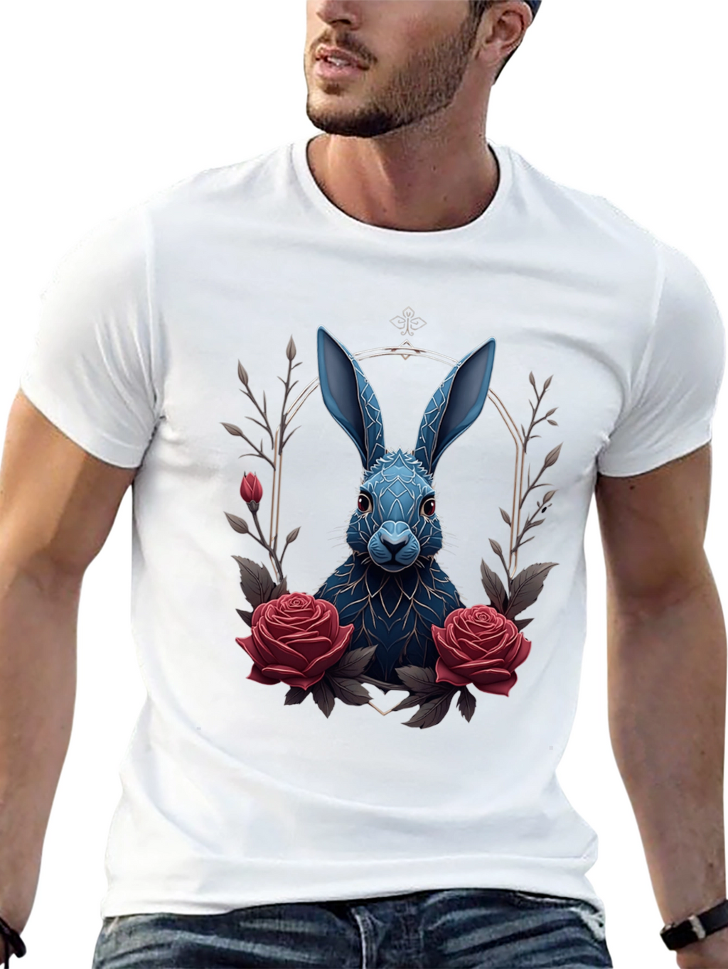Gothic Rabbit Tee: Floral Frame Design