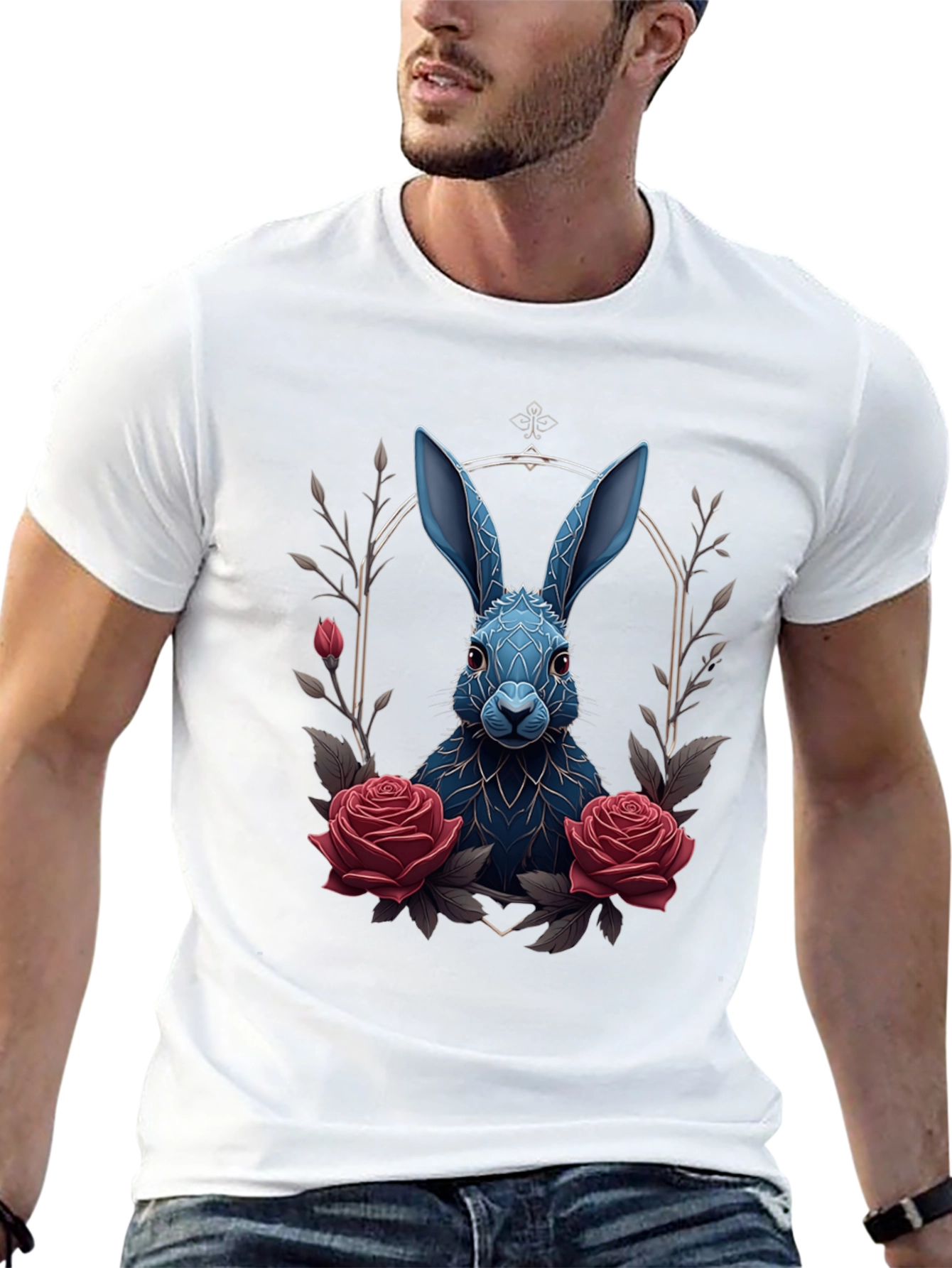 Gothic Rabbit Tee: Floral Frame Design