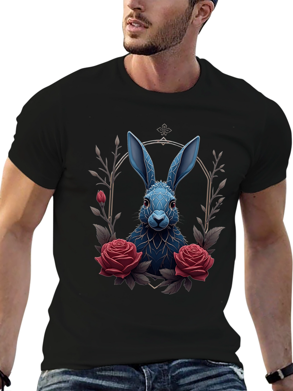 Gothic Rabbit Tee: Floral Frame Design