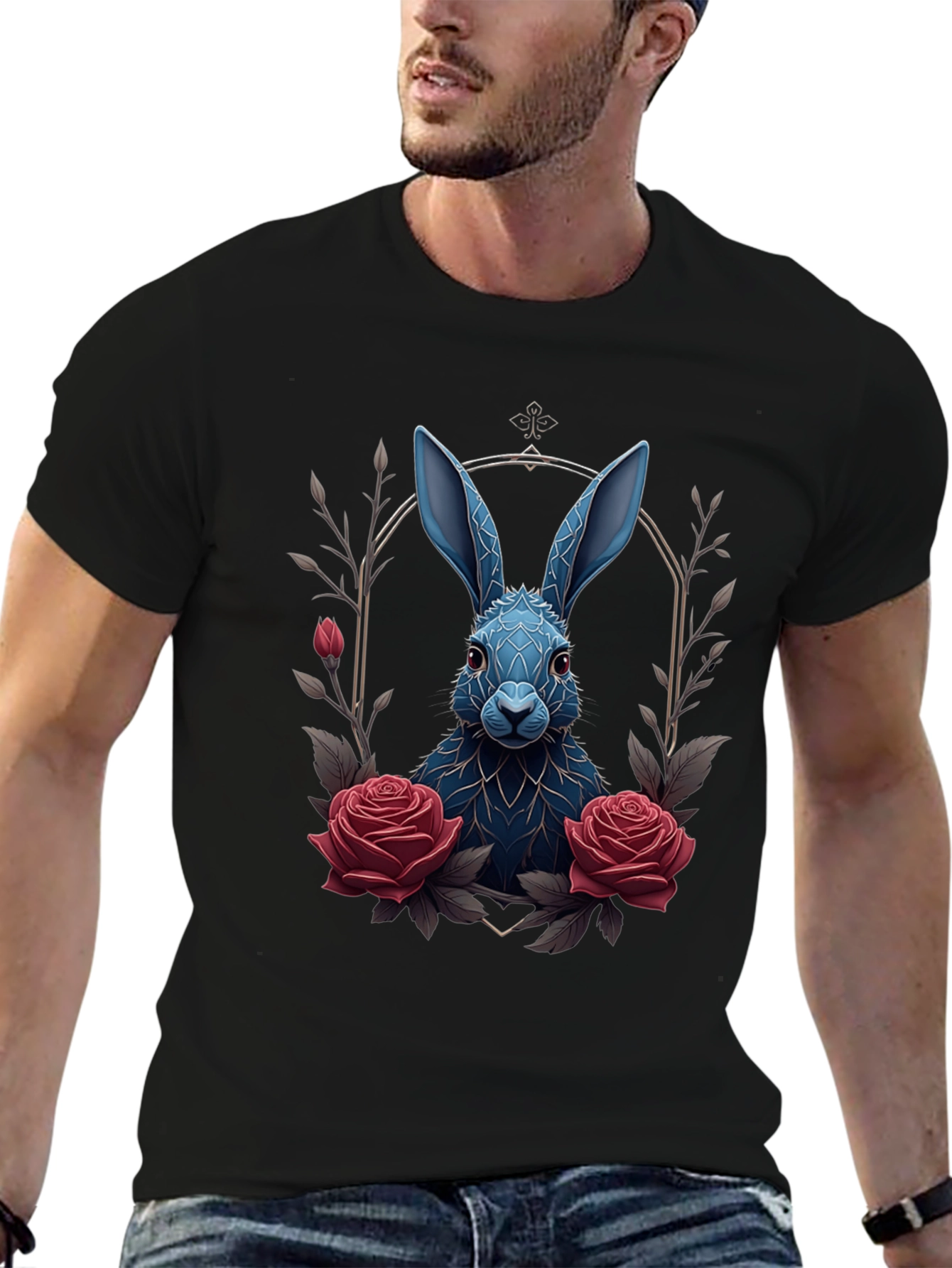 Gothic Rabbit Tee: Floral Frame Design