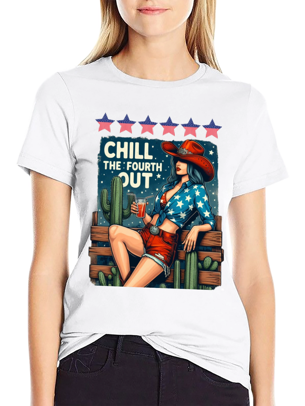 Chill Fourth Out T-Shirt - Patriotic Cowgirl Design