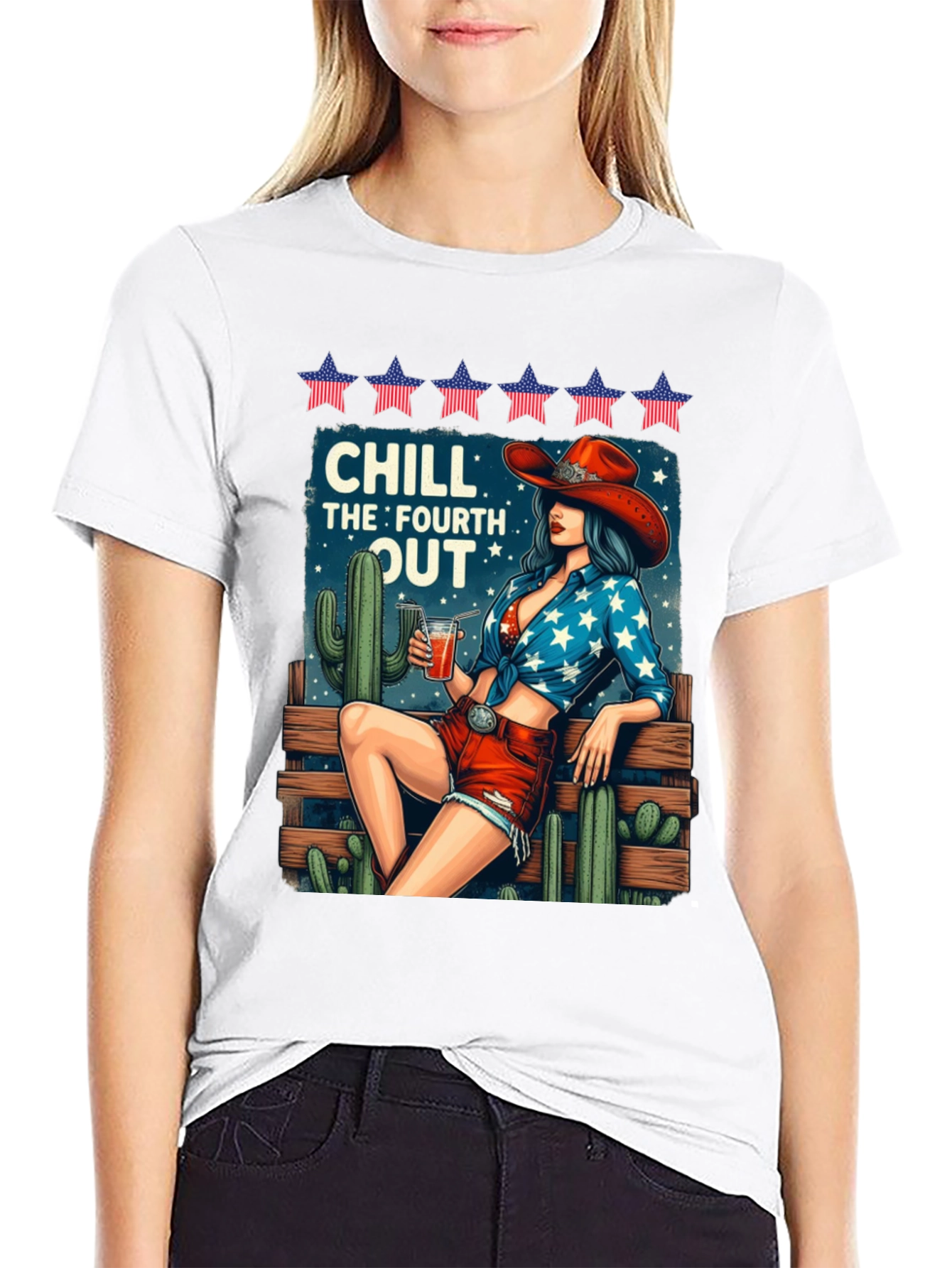 Chill Fourth Out T-Shirt - Patriotic Cowgirl Design